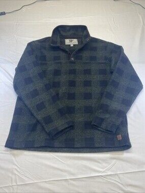 John Wayne Fleece Jacket Green /black Plaid 1/4 zip Pullover (size men's M